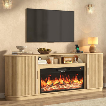 85.6" Fireplace TV Stand for TV Up to 90",Entertainment Center with 40" Electric Fireplace,Simulates 12 Flame