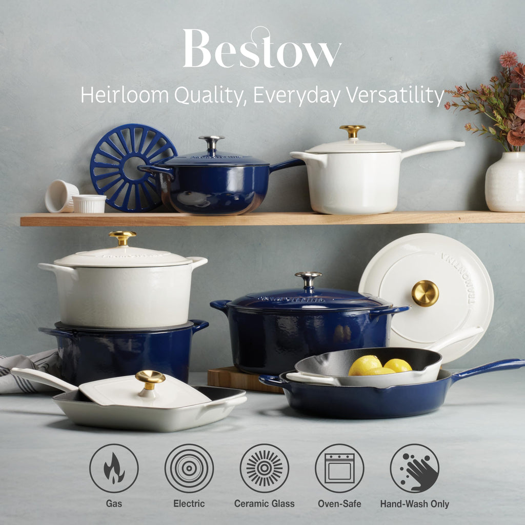 Bestow Enameled Cast Iron 4-Qt Braiser Pan with Lid, Blue