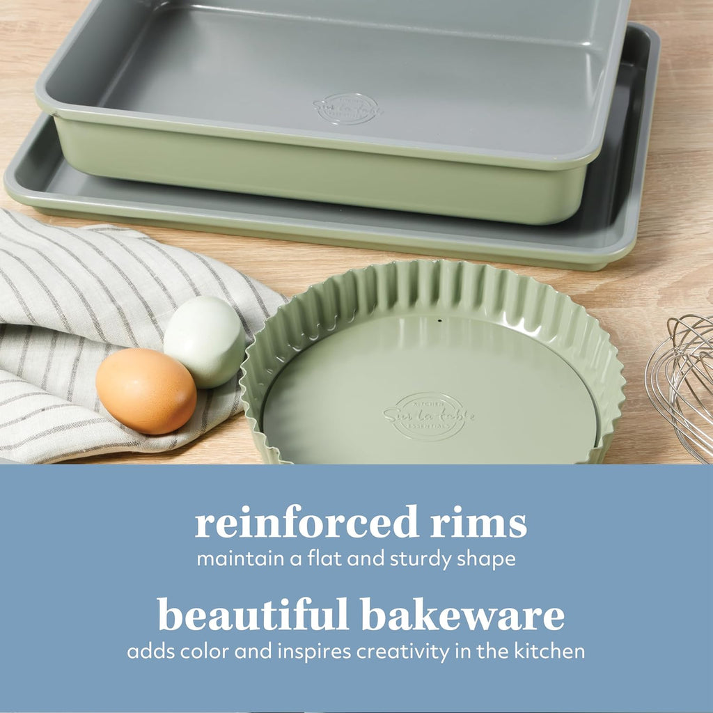 Kitchen Essential Carbon Steel Pans Bakeware Set W/Premium PFOA, PFAS, PTFE Free Grey Non stick - Juniper Green