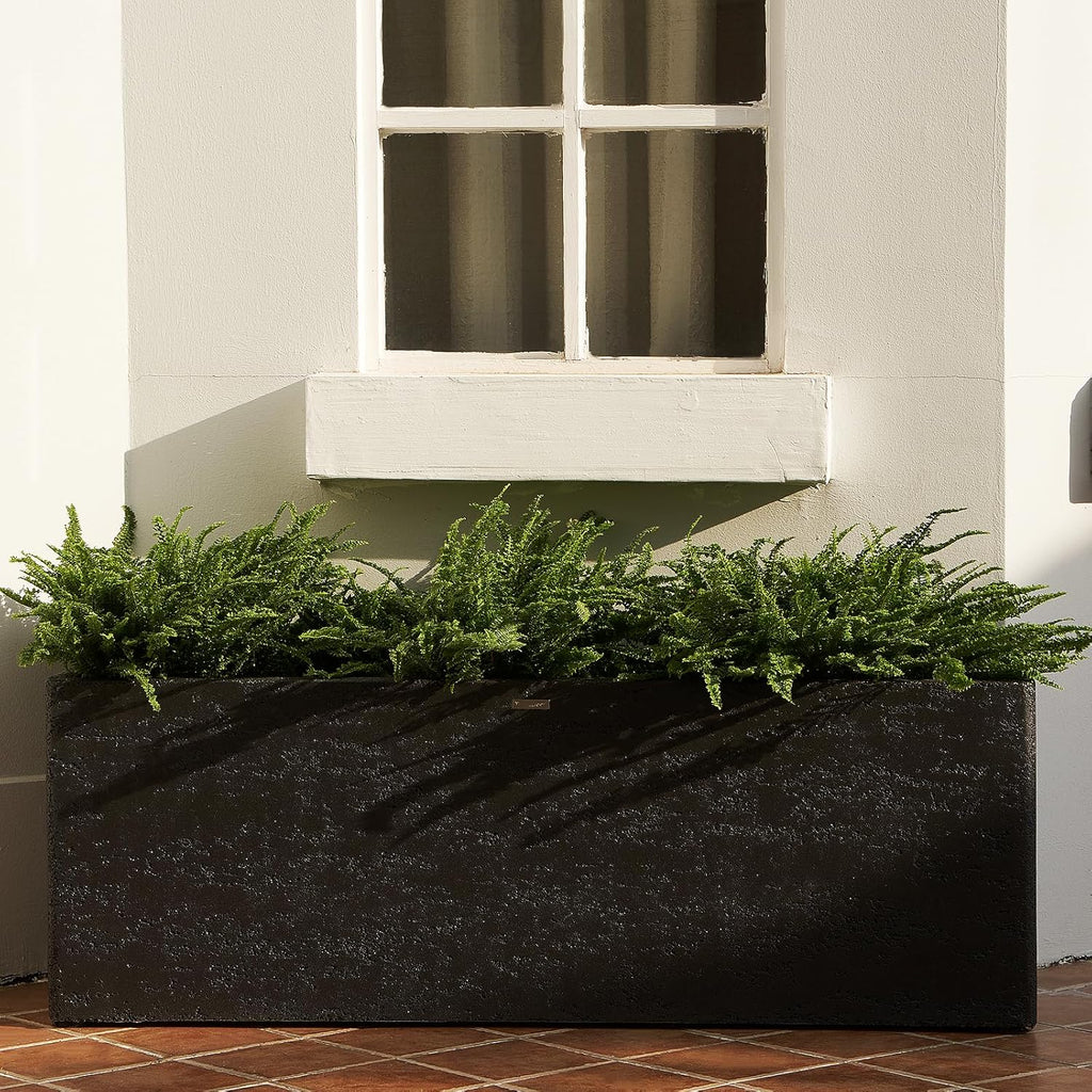 42 Inch Rectangular Concrete Planter(42Lx14Wx15H,58 Pounds),Durable All-Weather Use with Drainage Holes,Large