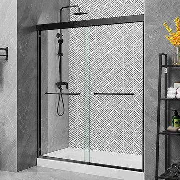 44''-48" W×72" H Black Shower Doors Glass Sliding 48 Inches, Semi Frameless Bathroom Sliding Glass Shower Door