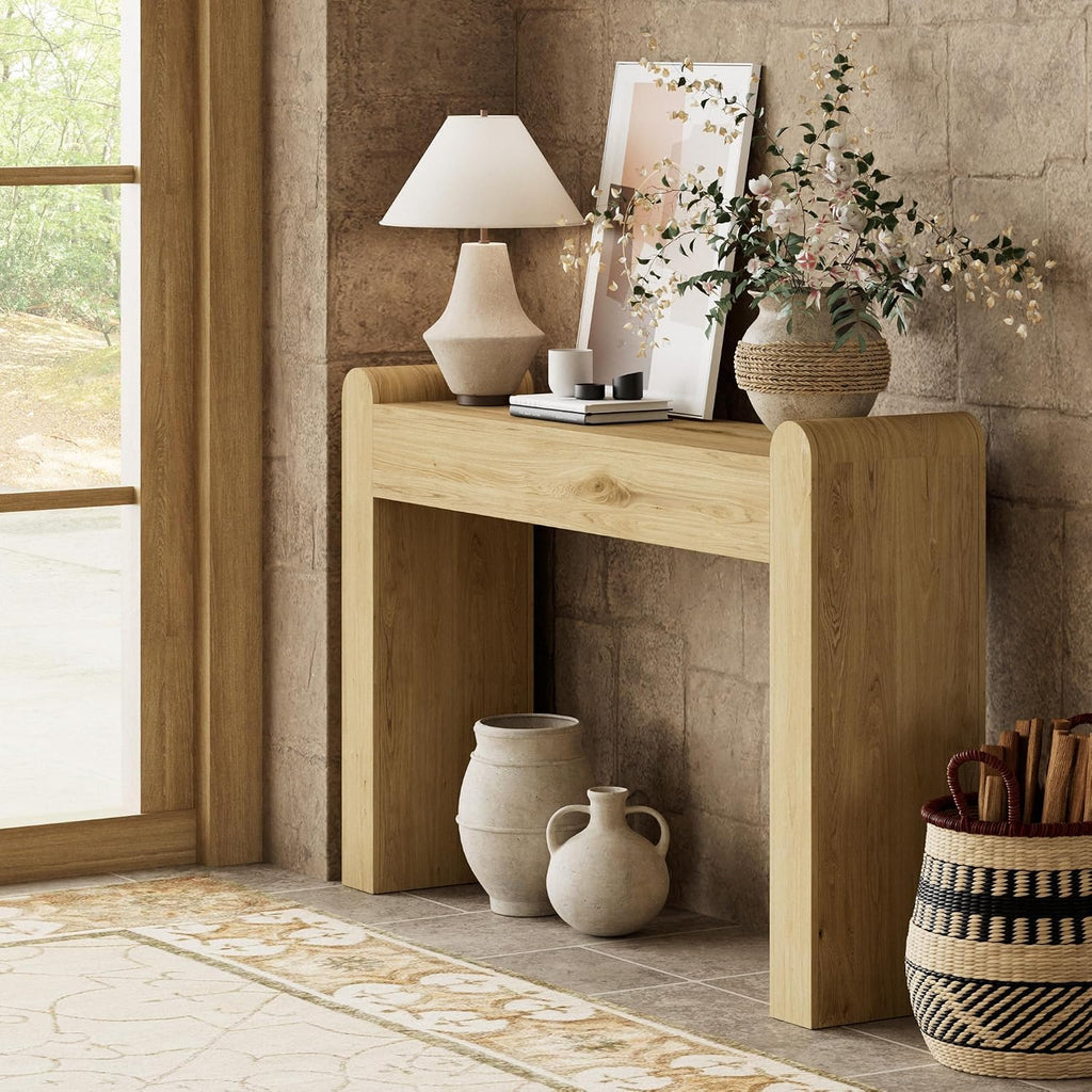 Arc Entryway Table, 47 Inch Curved Console Table | Rounded edges and fluted texture soften narrow spaces; 11.8"D