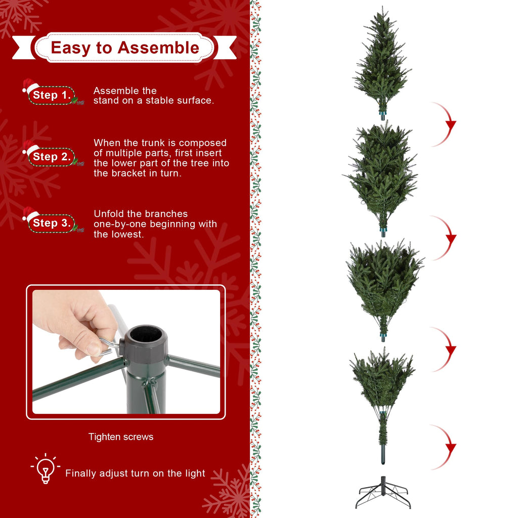 9ft Prelit Christmas Tree, Artificial Christmas Tree with 650 Warm White/Multi-Color Lights, Slim Christmas Tree