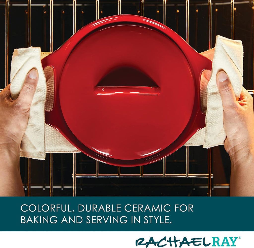 Solid Glaze Ceramics Casserole Bakers/ Dish with Shared Lid Set, 3 Piece, Red