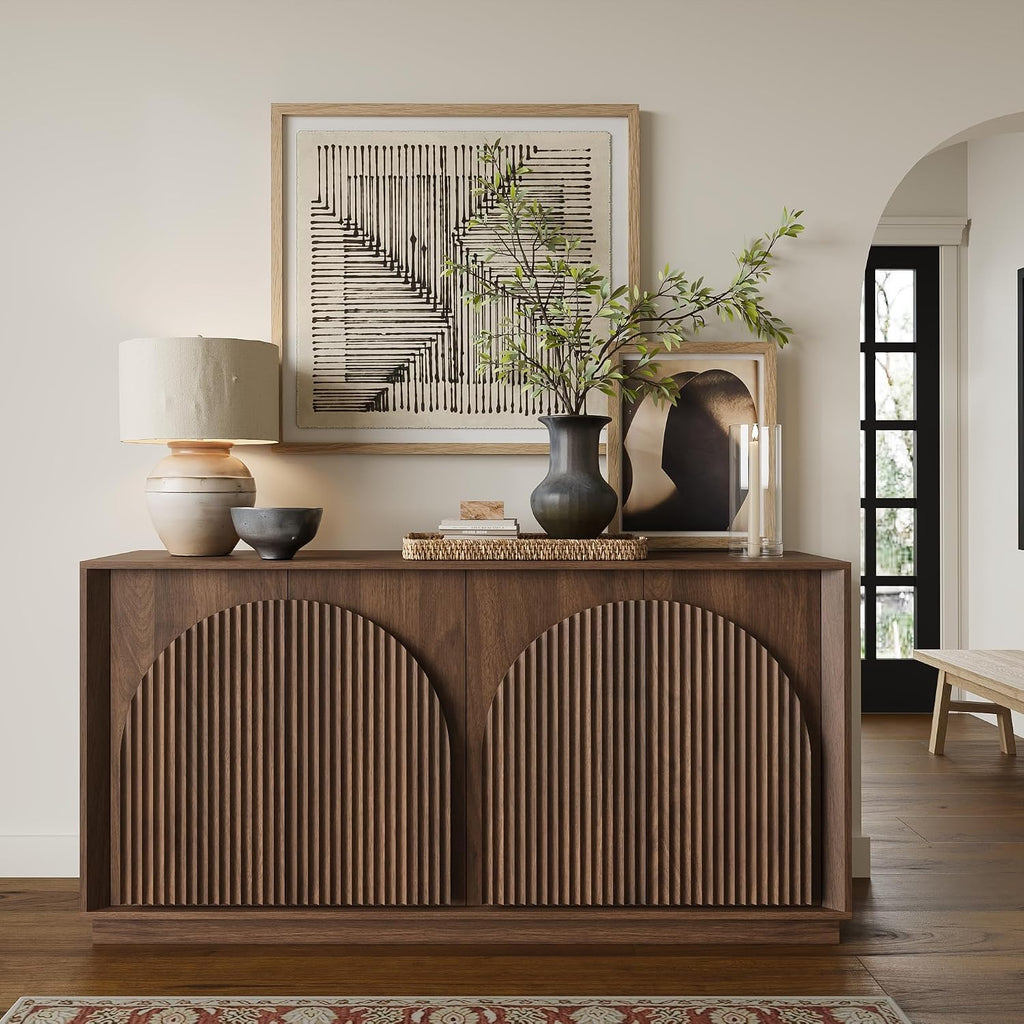 65" Sideboard Buffet Cabinet with Storage, Modular Credenza, Walnut | Modern Accent Cabinet for Living Dining Room