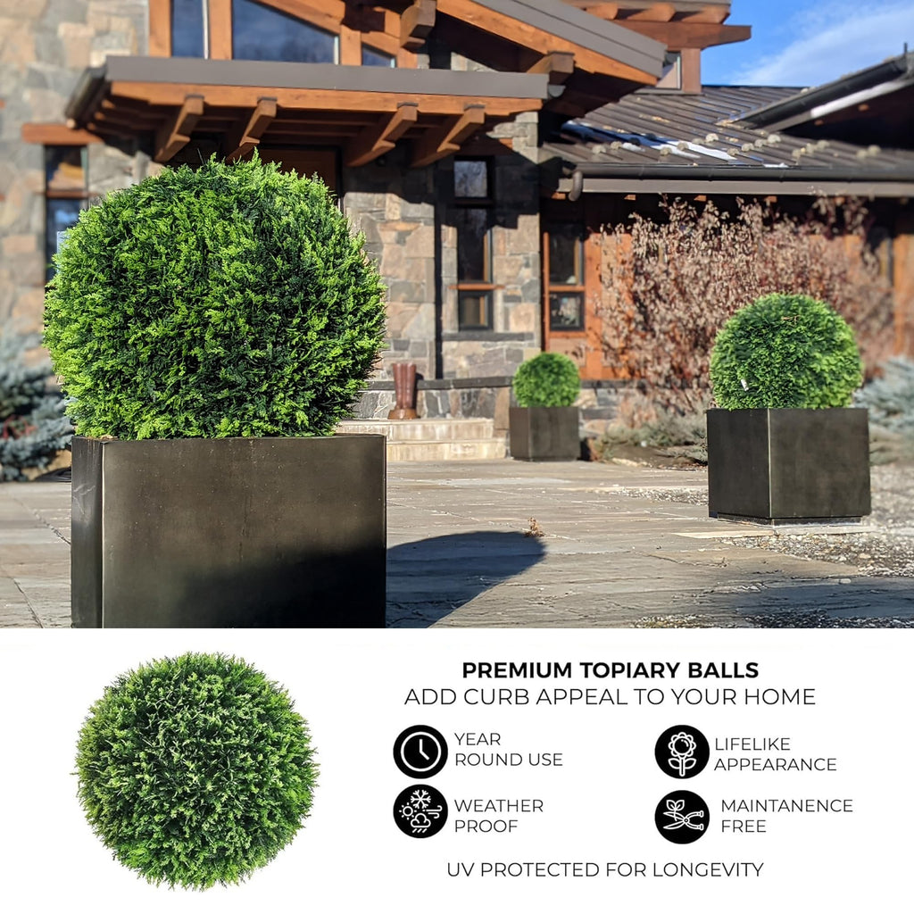 23" XL Faux Topiary Balls, Cedar/Cypress, 2 Pack