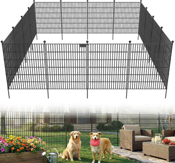 10 Panels No Dig Garden Fence with Gate, 32 in(H) X24.2 ft(L) Metal Fence Panels, Thickened Rustproof Garden Fencing