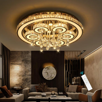 Modern Flush Mount Ceiling Chandeliers Dining Room LED Light Crystal Lights for Living Room Gold Sparkling
