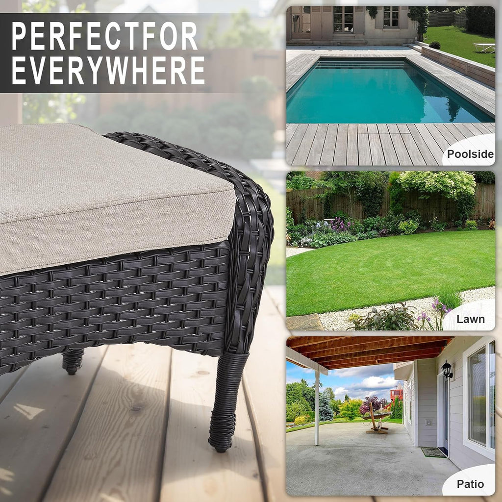 Outdoor Ottomans Foot Rest - 25 Inch PE Wicker Foot Stool Set of 2 with Removable Cushions Furniture Sets,All Weather