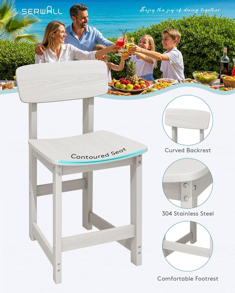Outdoor Bar Stools Set of 2, All Weather HDPE 25" Counter Height Bar Stools with Back, Outdoor Armless Barstools