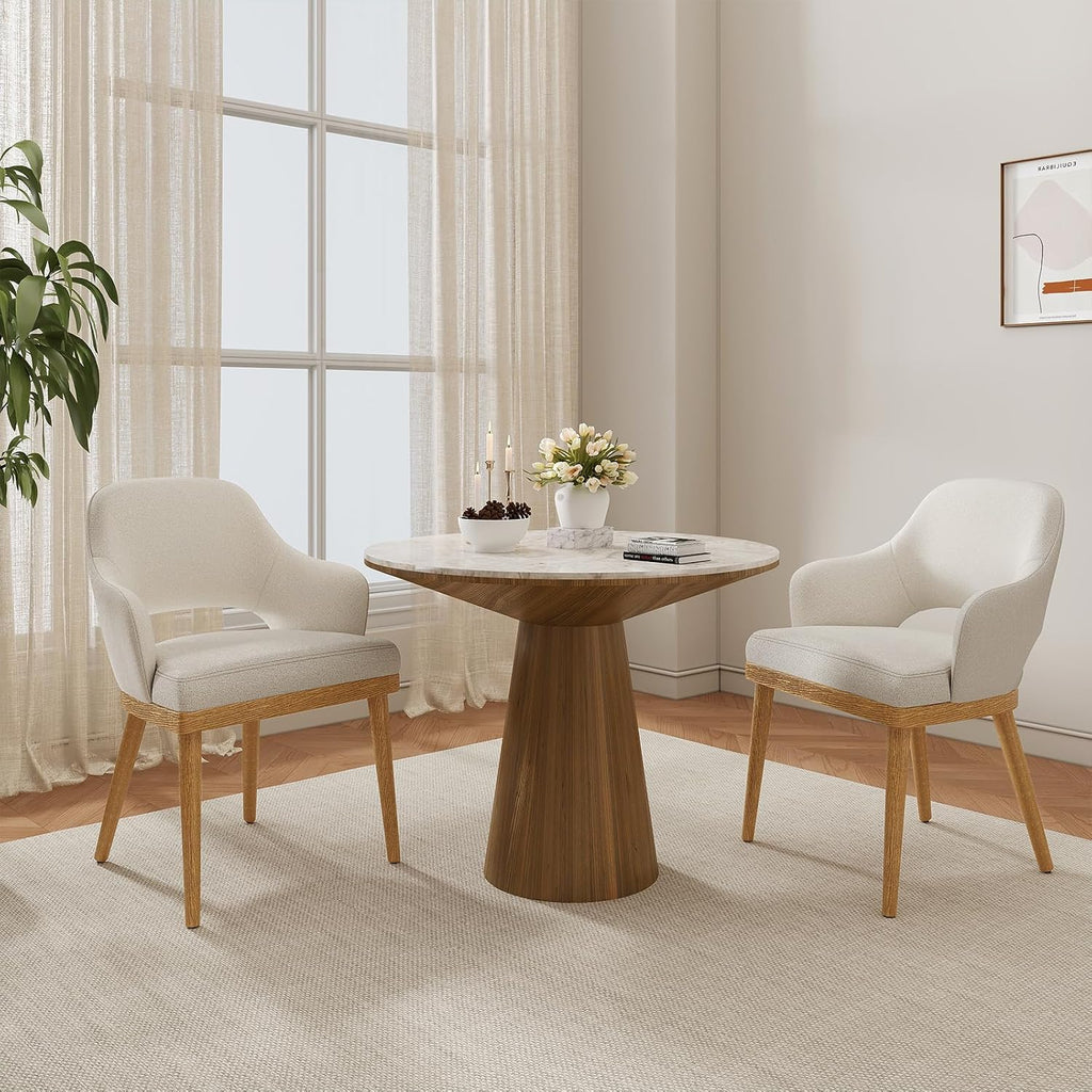 Wooden Dining Chairs Set of 2, Modern Fabric Upholstered Dining Room Chair, Kitchen Side Chairs, Farmhouse Dinner