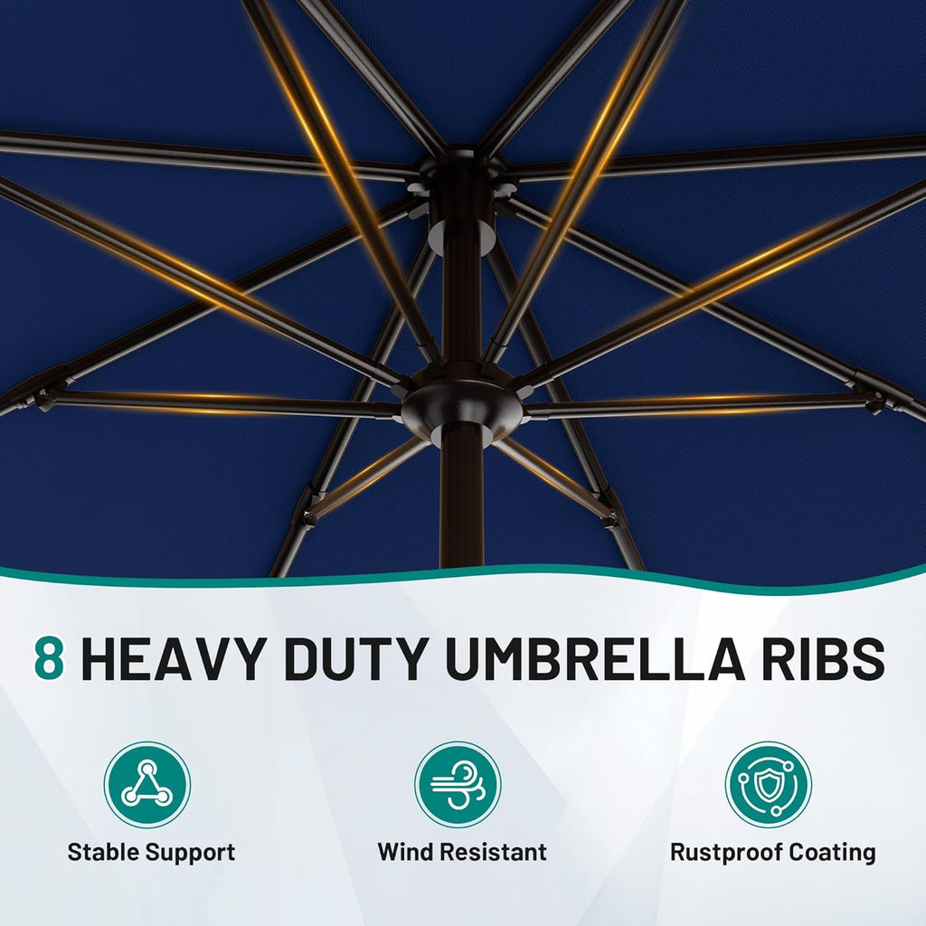 9 FT Patio Umbrella Umbrella with Push Button Tilt and Crank, Outdoor Patio Umbrellas with 8 Sturdy Ribs Pool (Navy)