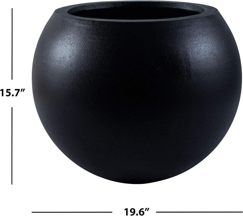 Outdoor - Kenslia Large Sphere Planter Pot - Black Ficonstone Concrete - Decorative Outdoor Flower Pot , Porch &