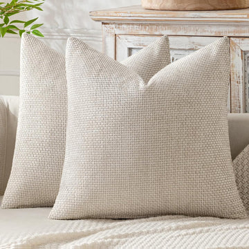 Pack of 2 Couch Throw Pillow Covers 18x18 Inch Neutral Beige Modern Boho Accent Decorative Pillow Covers Soft