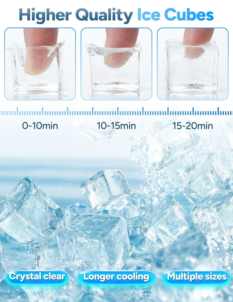 Countertop Ice Maker, 45Lbs/Day Clear Ice Cube Maker with Self-Priming Water Supply, 24 Cubes Ready in 13 Mins, 6 Ice