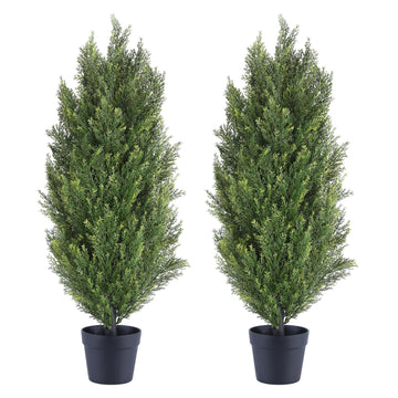 3ft Artificial Cedar Topiary Trees Outdoor Set of 2