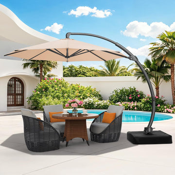11 FT Outdoor Patio Umbrella with Base, Aluminium Curved Cantilever Umbrella