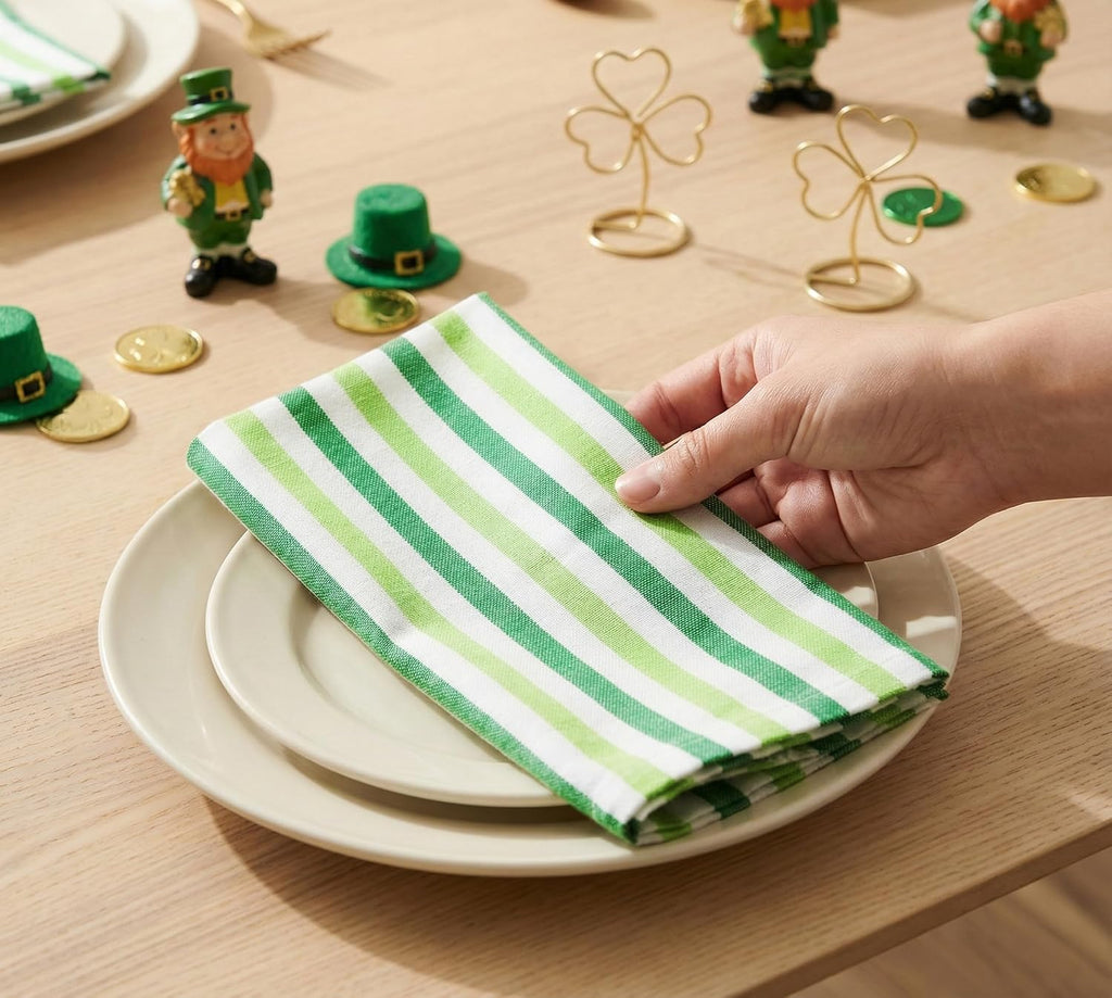 Stripe Cloth Napkins 18x18 Inch - St Patricks Green - Set of 12
