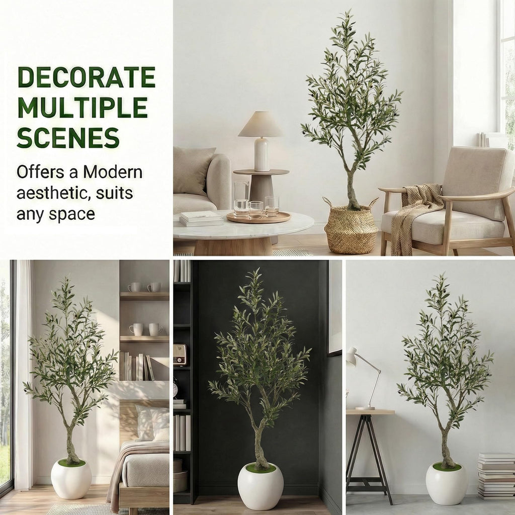 6ft Faux Olive Tree Artificial Indoor, Fake Olive Tree with Pot, Large Olive Branches and Lifelike Fruits, House Living