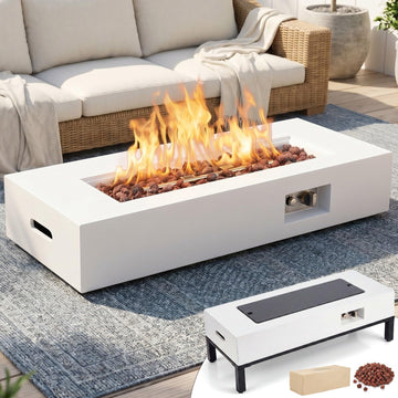 42" Propane Fire Pit Table & Rack Rectangle Gas Fire Pit No Tank Holder | 50,000 BTU 2 in 1 Low Profile Firepit Table