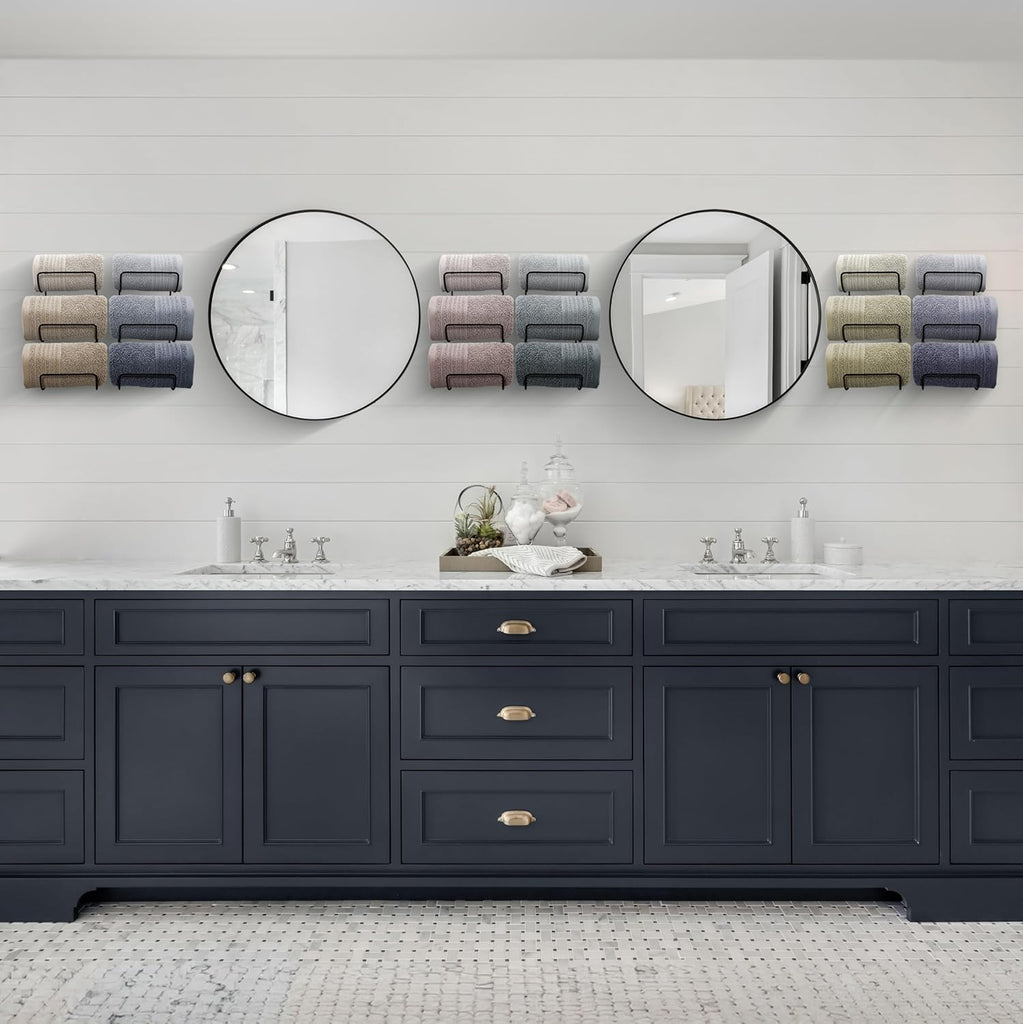 Towel Holder Wall - 6 Level Wall Mounted Towel Rack Shelves for Rolled Bath Towels, Washcloths, Linens - Black