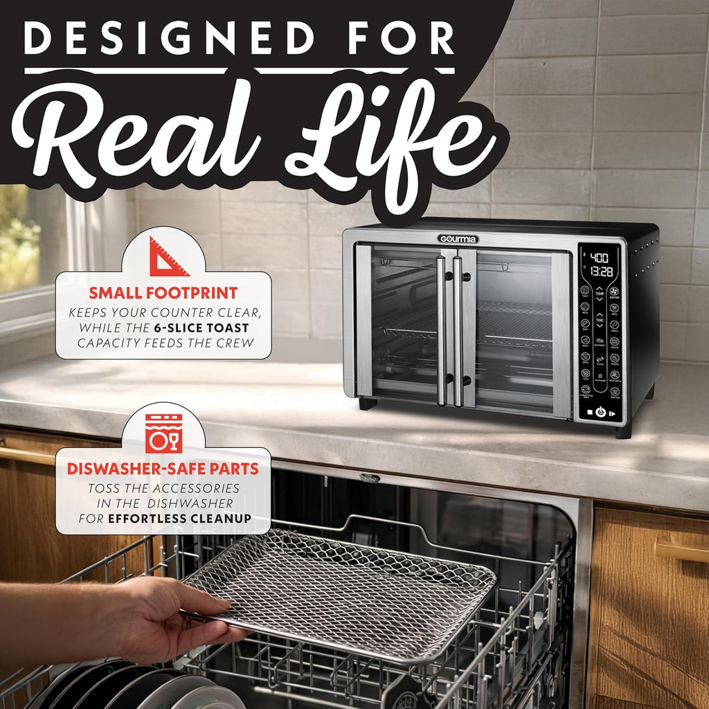 French Door Air Fryer - 25 Qt Large Capacity Convection Oven, Fryfroce 360°, Digital Display with 17 Cooking Presets