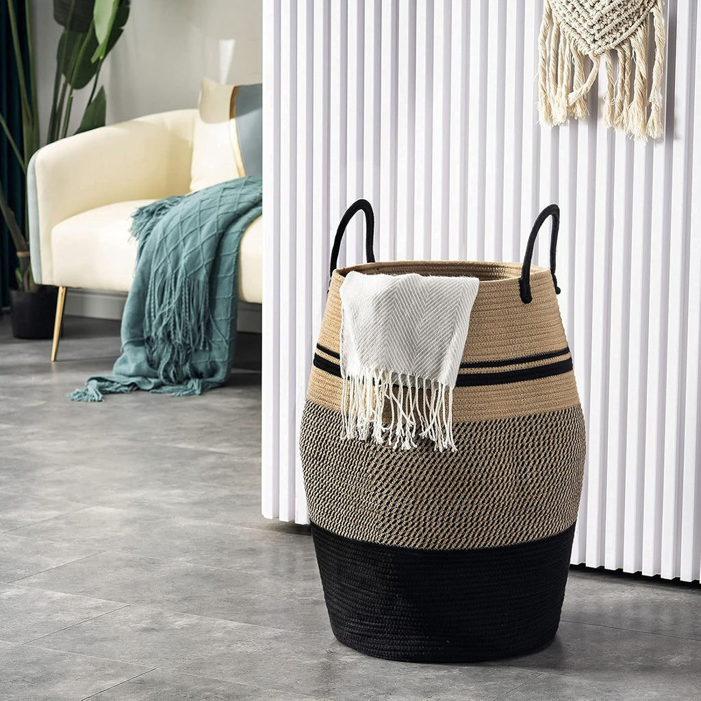 Large Laundry Basket Hamper Woven Blanket Basket Clothes Hamper | 105L Tall Clothes Hamper, Rope Wicker Laundry