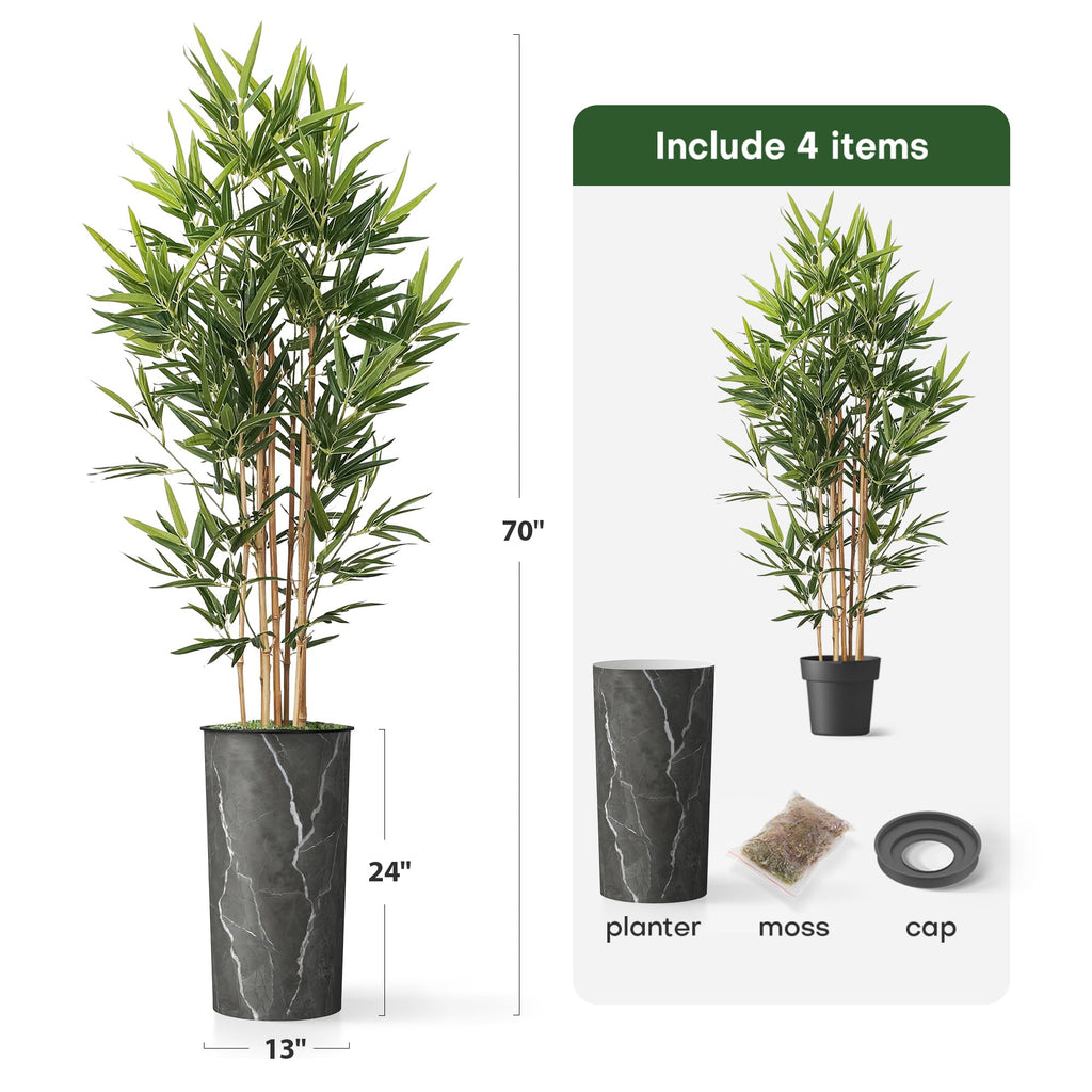 Tree in Modern Granite Effect Planter, Fake Bamboo Silk TRE for Indoor and Outdoor Home Decoration - 70" Overall Tall