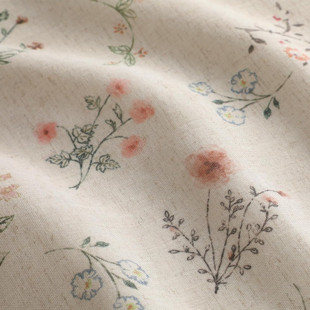 Boho Floral 100% Blackout Curtains 84 Inch 2 Panels Linen Texture