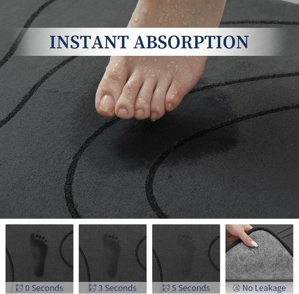 Bathroom Rugs Sets 5 Piece - Thick Memory Foam Bath Mat, Dark Grey | Ultra Soft, Extra Thick, Super Absorbent, Non