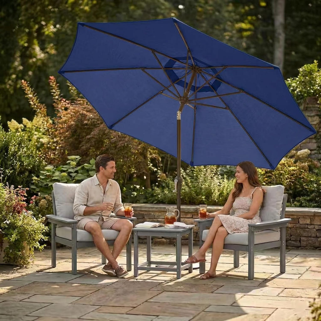 10FT Outdoor Patio Umbrella, Round Market Table Umbrella with Push‑Button Tilt and Crank Lift, 8 Sturdy Metal Ribs