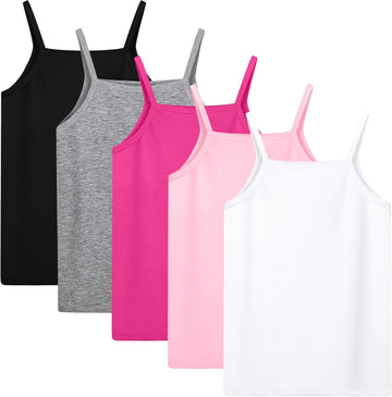 5 Pack Girls Tank Tops Soft Solid Sleeveless Cami Undershirts