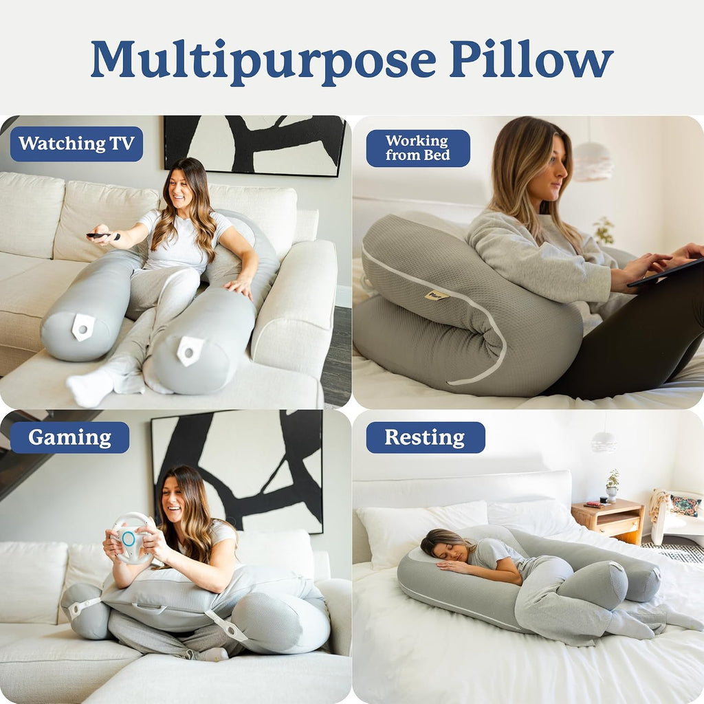 Hugl Cooling Body Pillow for Adults, U Shaped Pregnancy Pillow, Grey