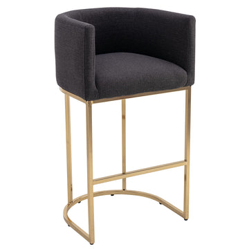 Contemporary Charcoal Linen Bar Stool, 32" Upholstered Fabric Counter Height Barstool Kitchen Counter Island Stool
