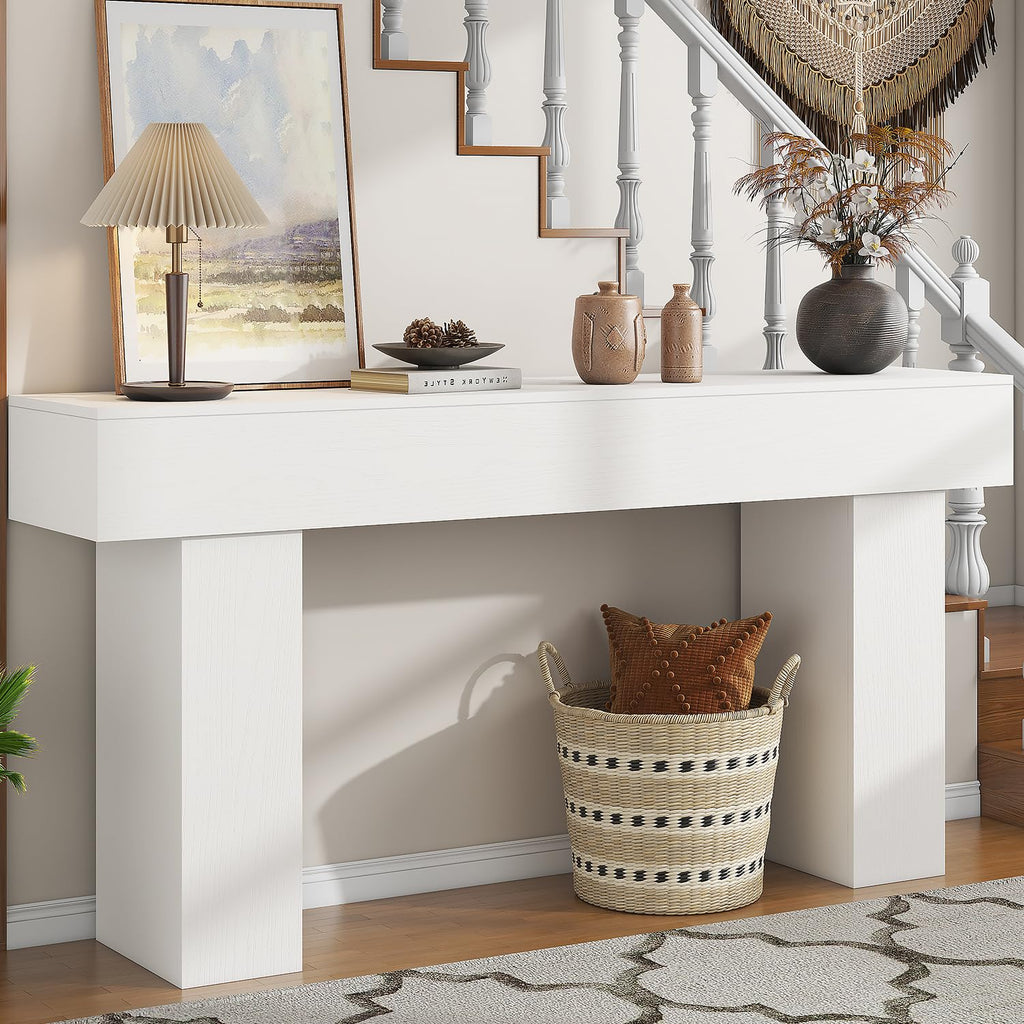 63 Inch Long Console Table, Farmhouse Wood Rectangular Sofa Table Behind Couch Table, Narrow Entryway Table