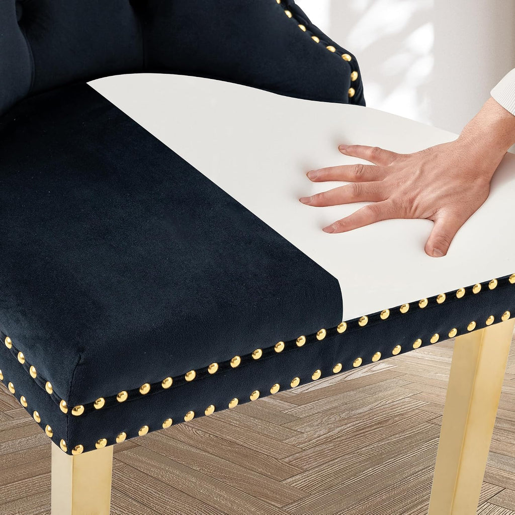 Velvet Dining Chairs Set of 2, Nikki Collection Dining Room Chairs with Gold Metal Legs and Lion Head Pull Ring