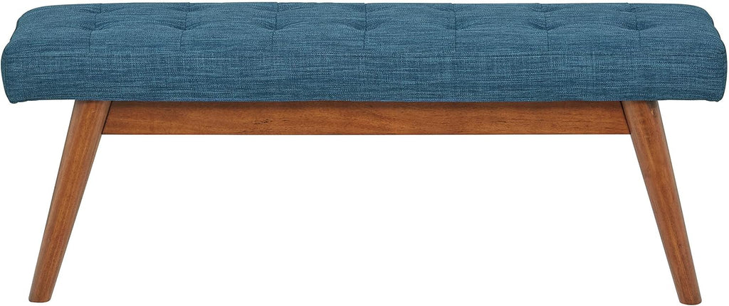 Modern Haraden Upholstered Button-Tufted Bench, Blue, 16 x 44 x 17 in
