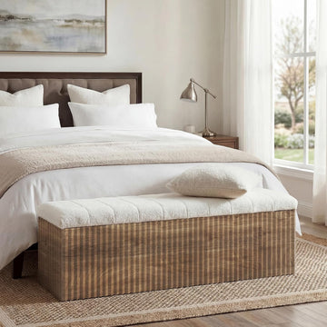 Upholstered End of Bed Storage Bench, 63" Farmhouse Wooden Entryway Bench with Cushion, Padded Ottoman with Shoe