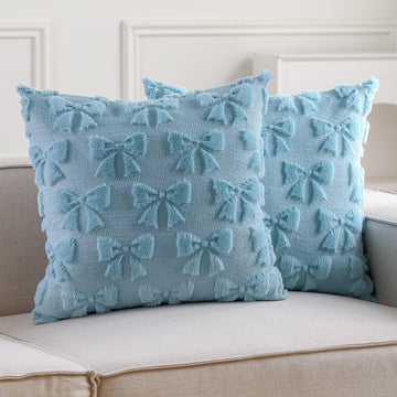Bow Pillow Covers Set of 2 Preppy Room Decor, 20"x20", Blue