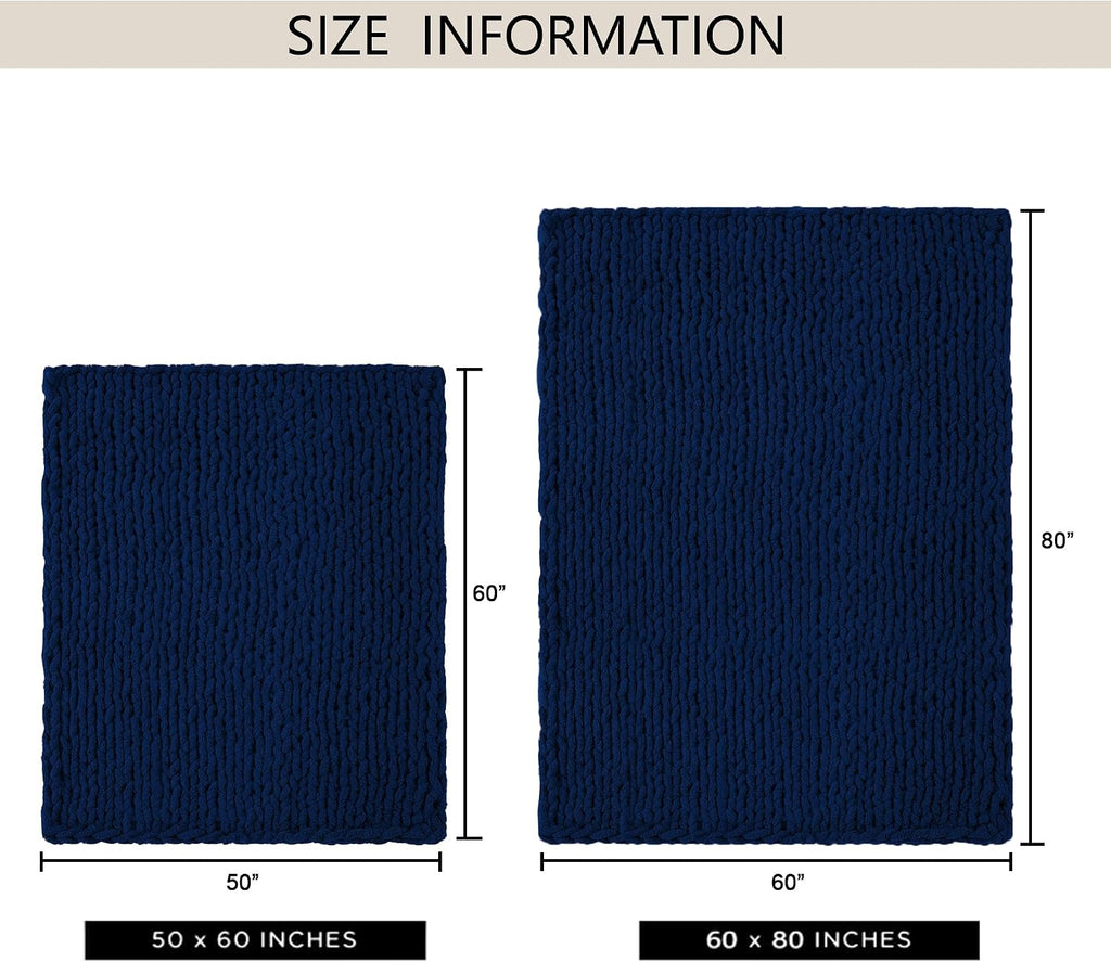 Chunky Knit Throw Blanket 50"X 60", 100% Handmade with Soft Chenille Yarn, 4.4lbs Thick Cable Knitted Blankets, Large