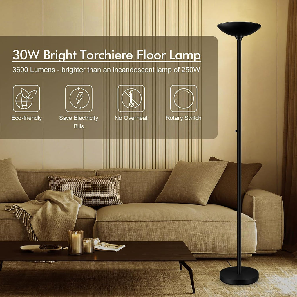 30W Torchiere Floor Lamp - 3600LM Super Bright LED Floor Lamp