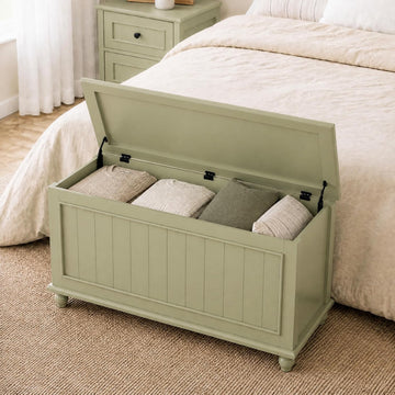Vintage End of Bed Storage Bench, 39.4'' Wooden Chest with Flip Top, Green | Toy Storage Chest, Bedroom Trunk, 37.6