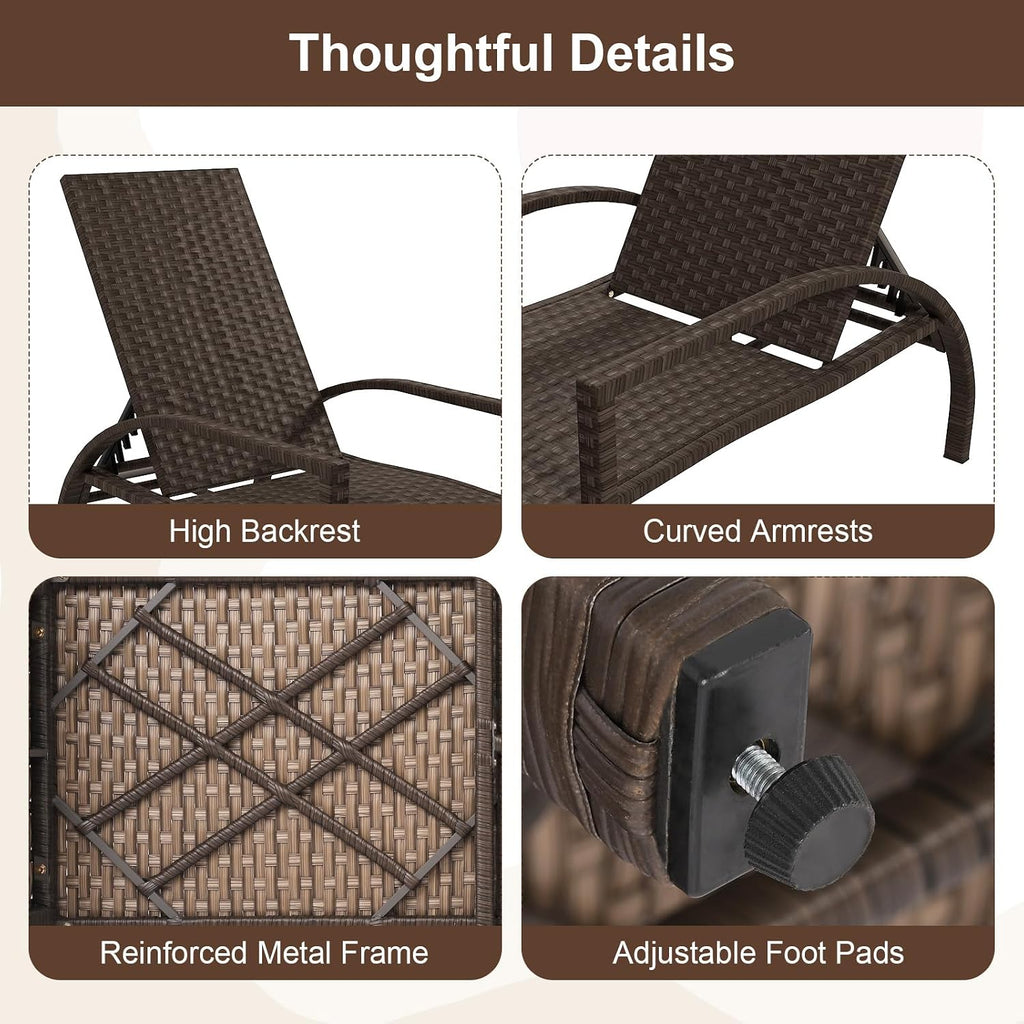 Outdoor Rattan Wicker Chaise Lounge Chair with 6-Position Backrest, Retractable Ottoman, Armrests, Patio Reclining