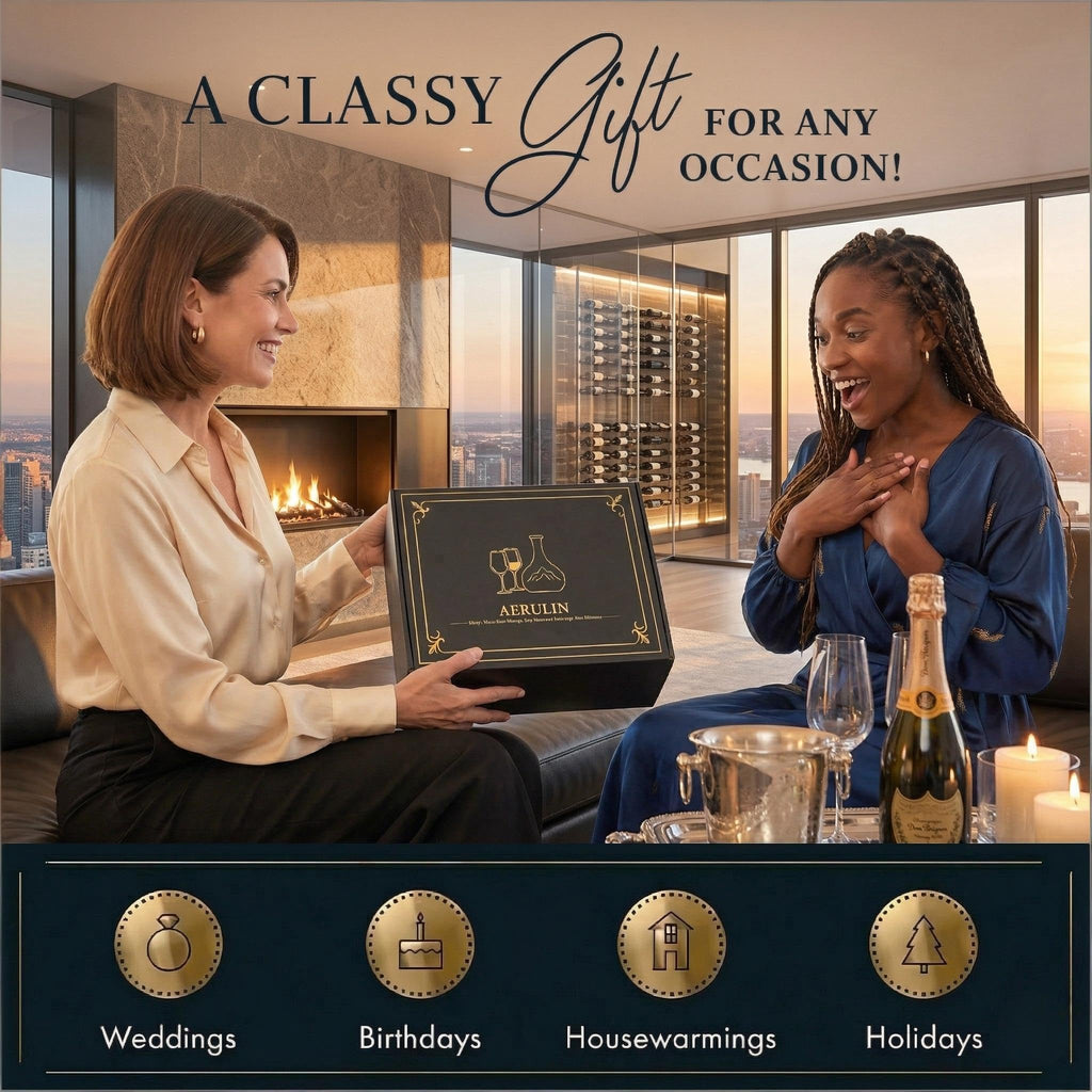 Wine Decanter Set with 2 Glasses, Unique Blue Mountain Gift Box