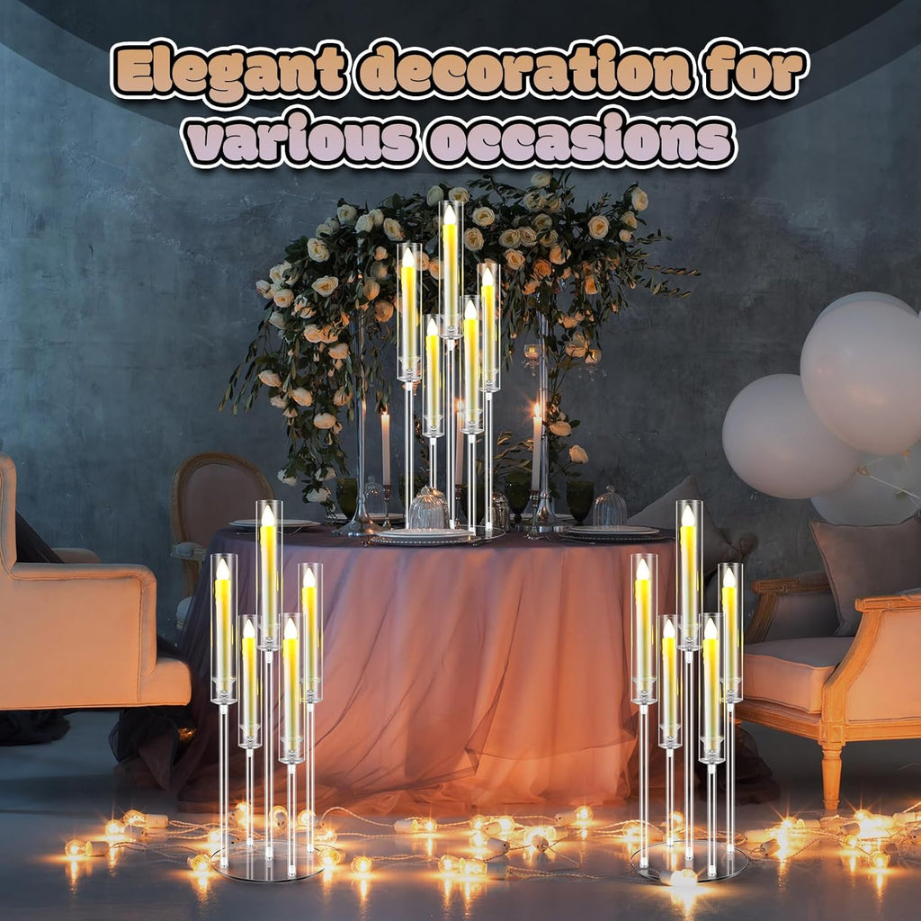 4 Sets 5 Arm Acrylic Candelabra Holderar Candle Centerpieces with LED Candles and Shade for Proposal Ceremony