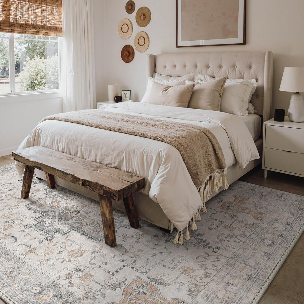 5x7 Washable Area Rugs, Non Slip, Light Taupe Brown