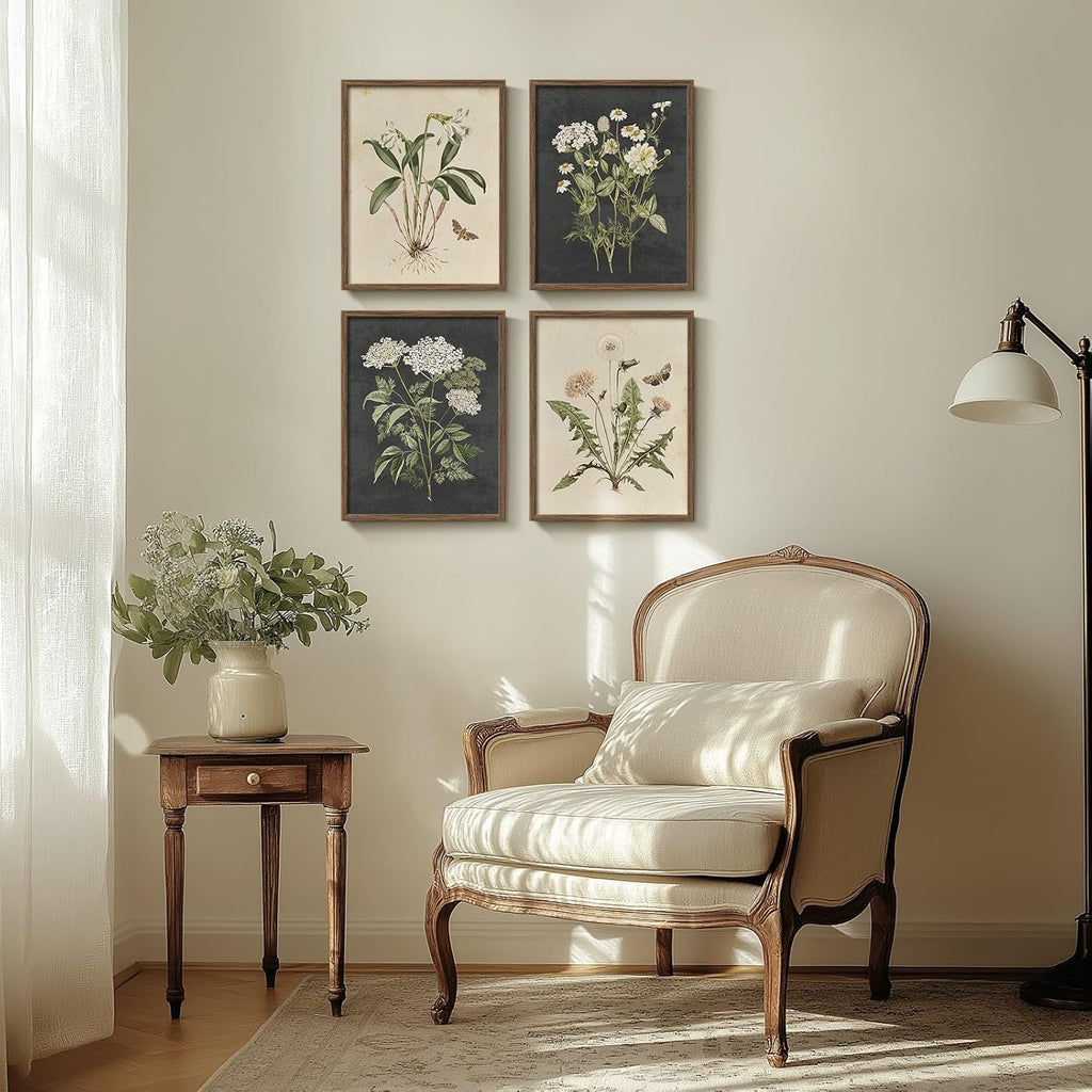 Framed Vintage Botanical Floral Wall Art, 4 Piece 11x14 In - Set of 4