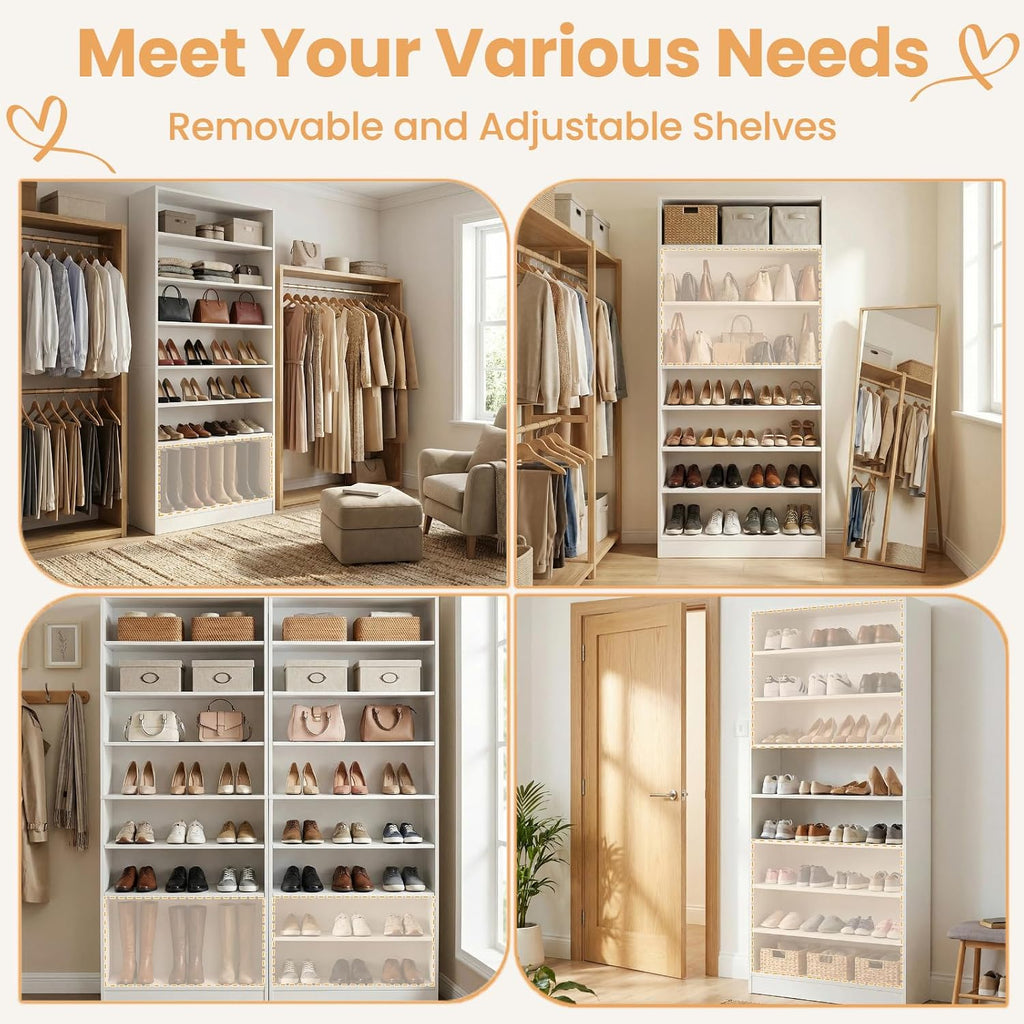 71 Inch Tall 9 Tier Shoe Cabinet, Wood Shoe Storage Cabinet, Heavy Duty Shoes Rack with Adjustable Shelves & Open
