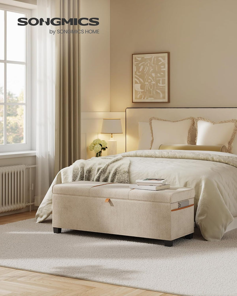 Storage Ottoman Bench, Storage Chest, 15.7 x 43.3 x 15.7 Inches, End of Bed Bench, 27 Gal. (103 L), Cappuccino Beige