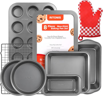8-Piece Pans Set, Nonstick Set, Glove Included | Non-Toxic Bakeware ,Superior Non-Stick ,Even Heat, Warp Resistant